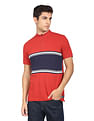 Flying Machine Mock Neck Horizontal Stripe Cotton T-Shirt