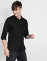 Flying Machine Spread Collar Solid Shirt