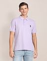 U.S. Polo Assn. Men Lavender Pure Cotton Solid Polo Shirt
