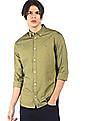 Tommy Hilfiger Men Yellow And Navy Stretch Two Tone Oxford Casual Shirt