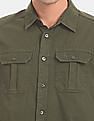 Calvin Klein Men Olive Cotton Twill Utility Double Flap Pocket Casual Shirt