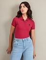 U.S. Polo Assn. Women Ribbed Collar Solid Polo Shirt