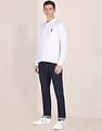 U.S. Polo Assn. Men White Long Sleeves Solid Pique Polo Shirt