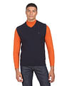 Tommy Hilfiger Men Navy Pure Cotton Basket Weave Sweater Vest