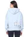 Calvin Klein Jeans Women Light Blue Brand Print Hooded Sweatshirt