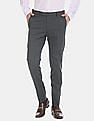 USPA Tailored Grey Slim Fit Check Formal Trousers