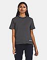 Calvin Klein Women Black Ribbed Round Neck Metallic Striped T-Shirt