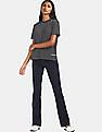 Calvin Klein Women Black Ribbed Round Neck Metallic Striped T-Shirt