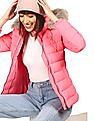 Tommy Hilfiger Women Pink Long Sleeve Solid Detachable Fur Hood Jacket
