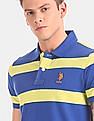 U.S. Polo Assn. Men Blue And Yellow Horizontal Stripe Pique Polo Shirt