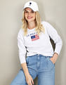 U.S. Polo Assn. Women Long Sleeve Flag Print Heathered T-Shirt