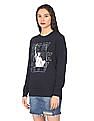 Aeropostale Women Navy Crew Neck Brand Print Sweatshirt
