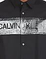 Calvin Klein Men Black Slim Fit Logo Print Casual Shirt