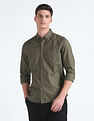 Flying Machine Geometric Print Herringbone Weave Shirt