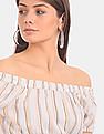 Aeropostale Women Cream Striped Off-Shoulder Crop Top
