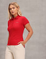 U.S. Polo Assn. Women Ribbed Collar Solid Polo Shirt