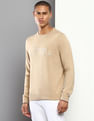 Tommy Hilfiger Men Beige Crew Neck Niles Logo Heathered Sweater