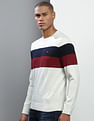 Tommy Hilfiger Men Ivory Crew Neck Striped Cotton Sweater