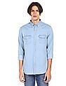 Aeropostale Men Light Blue Cotton Washed Denim Shirt