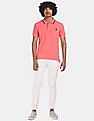U.S. Polo Assn. Men Pink Tipped Collar Cotton Solid Pique Polo Shirt