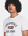 Aeropostale Men Off White Brand Print Cotton T-Shirt